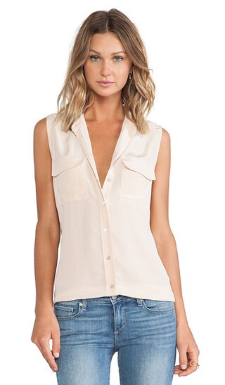 Equipment Sleeveless Slim Signature Blouse in Nude | Revolve Clothing