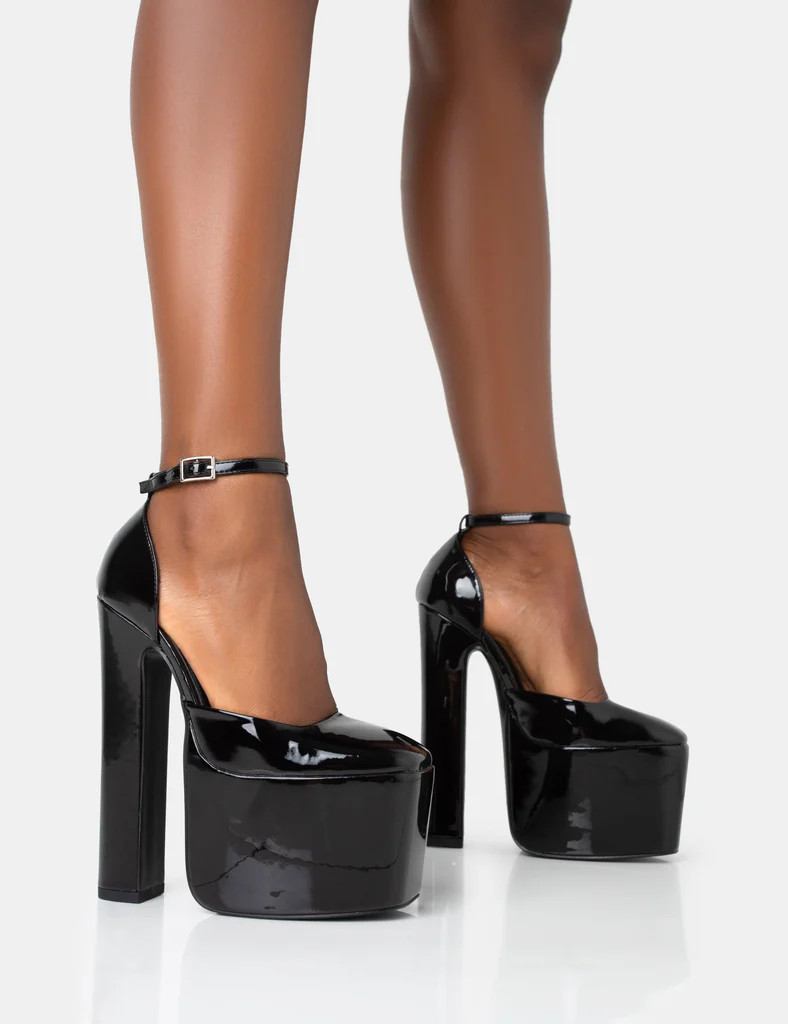 Paparazzi Black Patent Extreme Platform Rounded Closed Toe Block High Heels | Public Desire (US & CA)