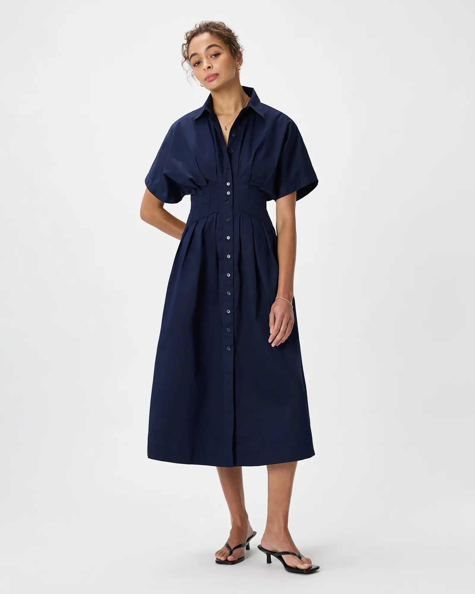 Stretch Twill Pleated Midi Shirt Dress | Quince