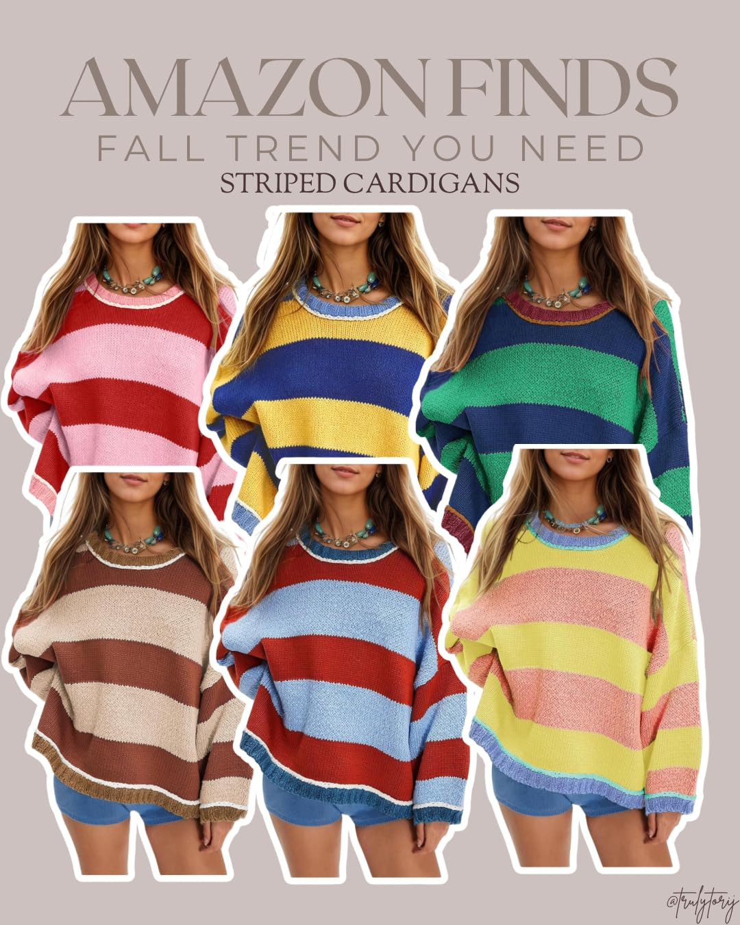 Fisoew Womens Oversized Sweaters Casual Long Sleeve Striped Color Block Crewneck Knitted Loose Fall Pullover Tops | Amazon (US)