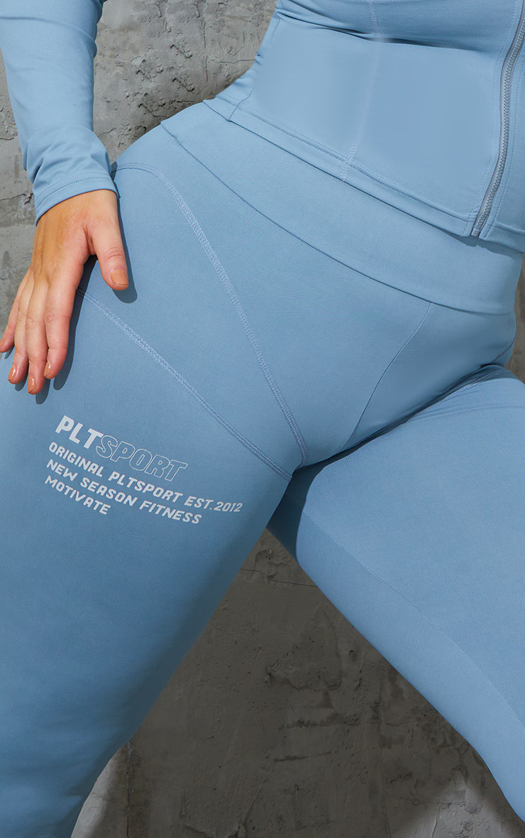Plus Steel Blue Stitch Detail Gym Leggings | PrettyLittleThing US