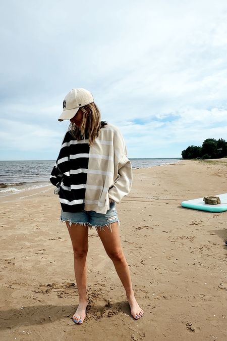 Oversize striped pull over from Free People. Runs large wearing  an extra size.

#LTKSeasonal #LTKSummerSales #LTKOver40