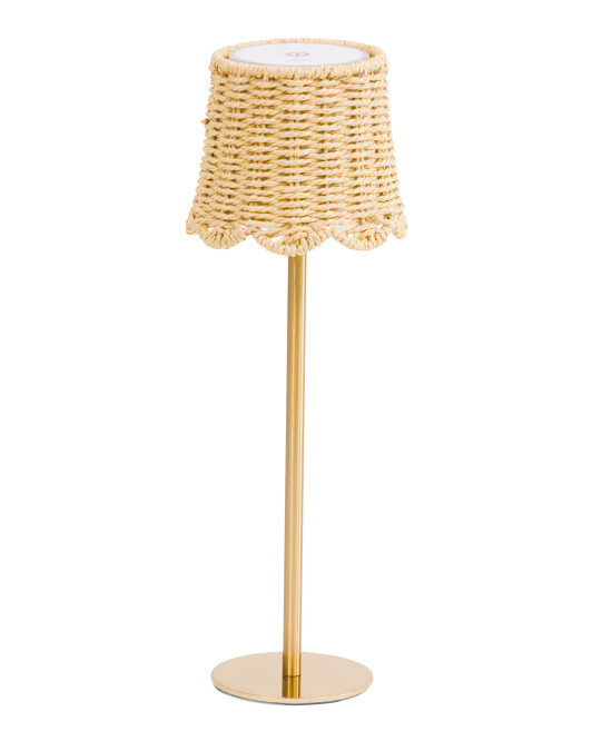 14.5in Rechargeable Led Table Lamp With Scalloped Rattan Shade | TJ Maxx
