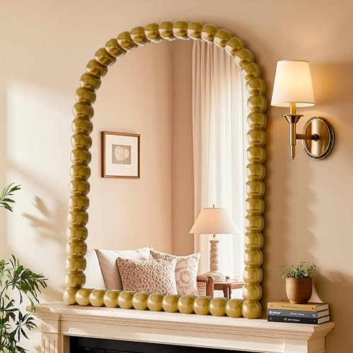VETROVUE 22"×30" Gold Arched Bathroom Vanity Mirror, Vintage Beaded Decorative Wall Mounted Makeup Mirror, as Wall Decor Hanging Leaning for Fireplace Mantle, Living Room, Bedroom, Vanity Area | Amazon (US)
