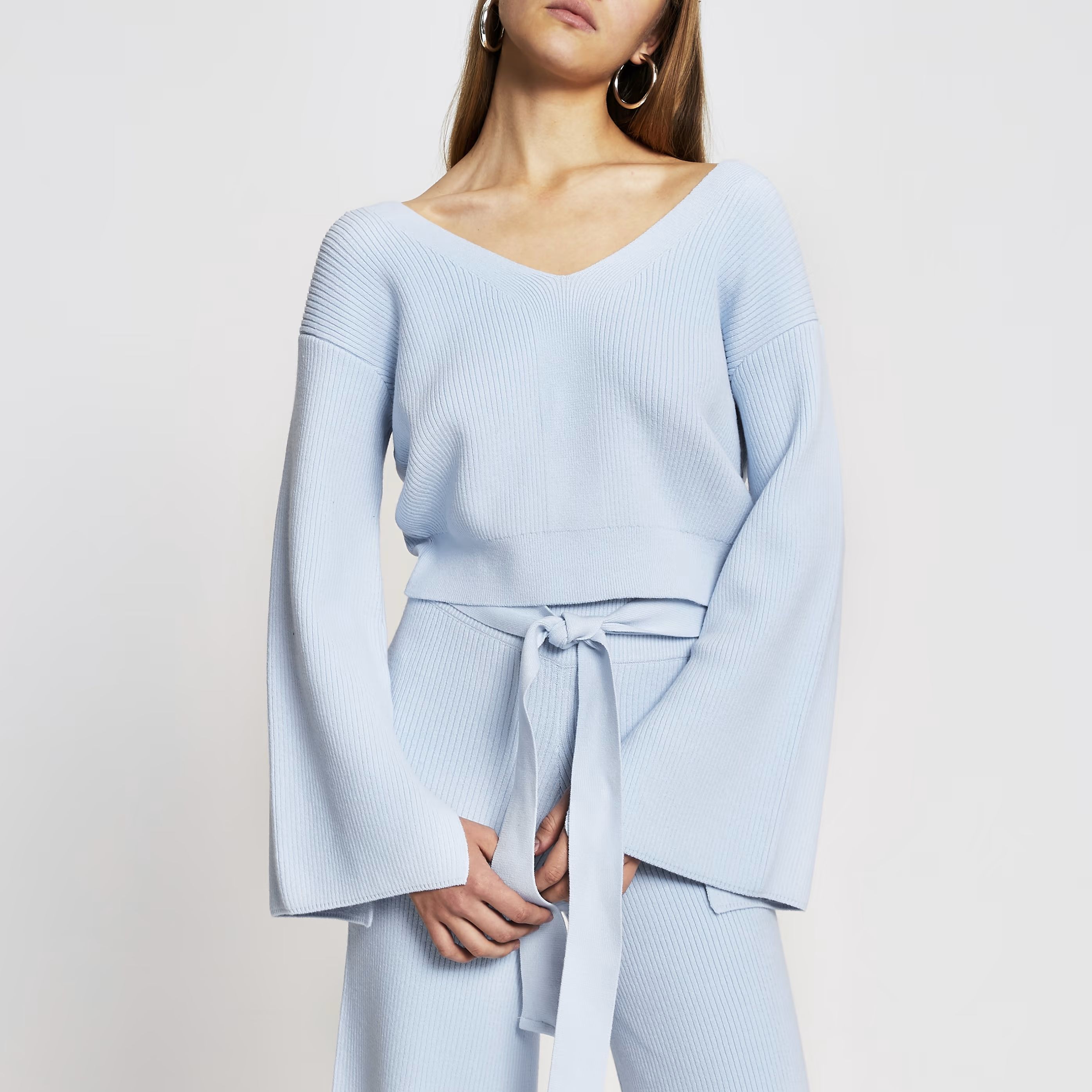 River Island Womens Blue knitted bow back loungewear top | River Island (UK & IE)