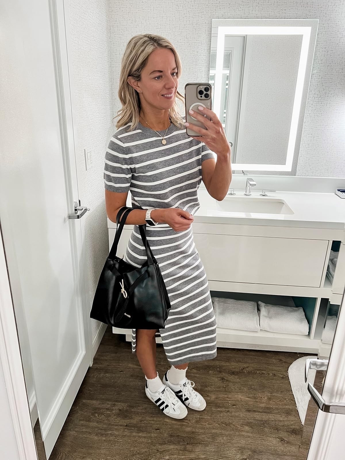A cute outfit that’s perfect for the season and great for travel days too.
gray sweater, adidas sneakers, striped dress, trendy fashion, fall fashion, must have accessories, amazon favorites, top picks, affordable finds, fashion finds, amazon fashion, trendy look, viral finds, fall blazers, fall top

#LTKU #LTKStyleTip #LTKSeasonal