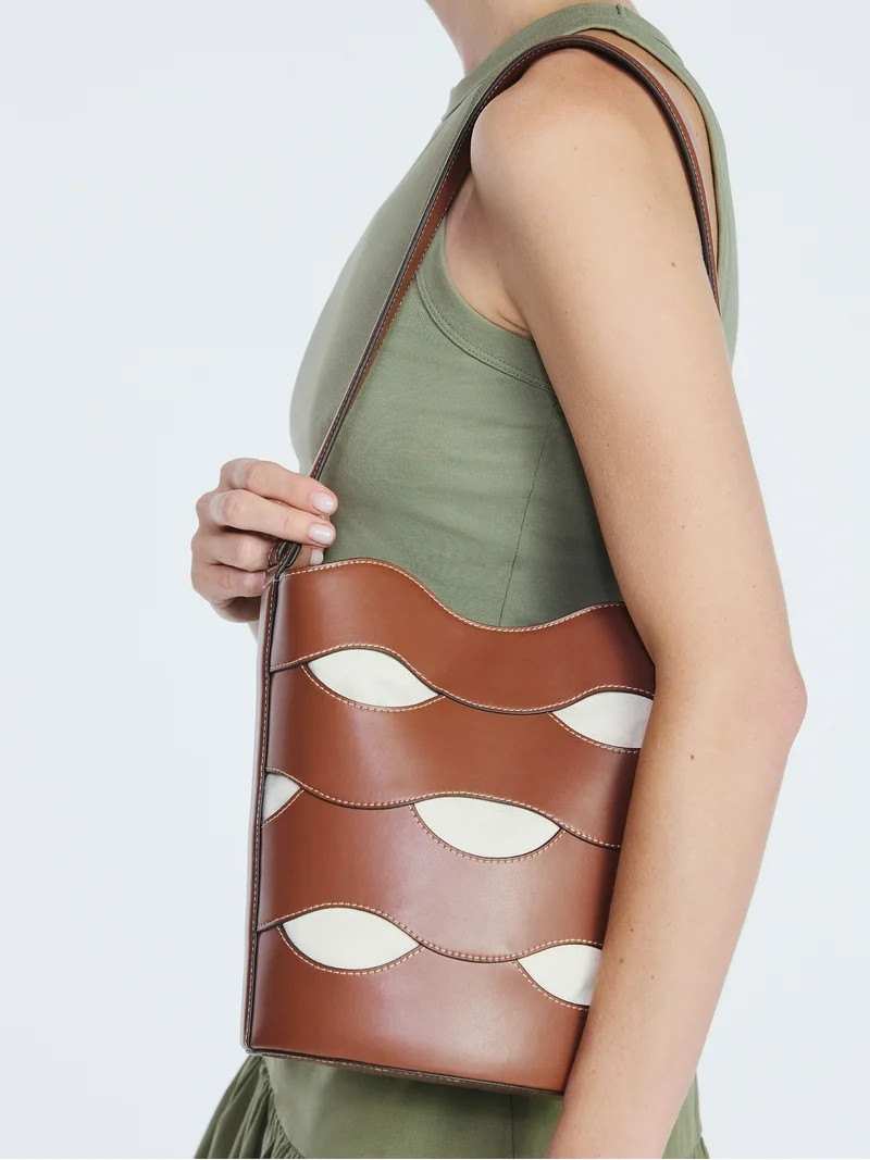 Free Assembly Women's Maria Cut Out Bucket Bag, Cognac/Cream | Walmart (US)