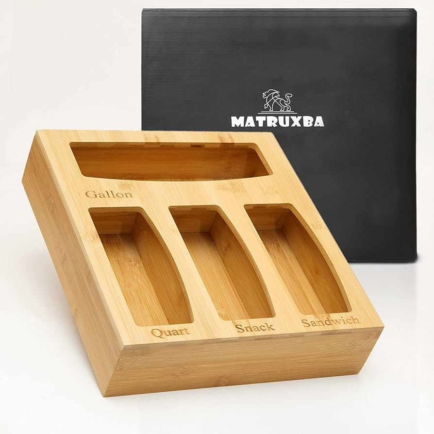 Matruxba Bamboo Ziplock Bag Organizer For Drawer, Premium Quality Plastic Bag Organizer Compatibl... | Amazon (US)