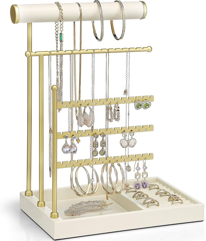 Amazon.com: Vlando Jewelry Stand Organizer with Ring Holder, Jewelry Holder Organizer with Tray, ... | Amazon (US)