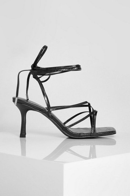 Wide Width Square Toe Mid Height Strappy Sandal | Boohoo.com (US & CA)