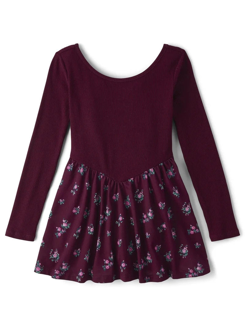 The Children's Place Scoop Neck Long Sleeve Floral V-Waist Dress, Sizes XS-XXL | Walmart (US)