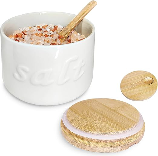 Salt Cellar with Lid and Spoon, 16 OZ Airtight Salt Container for Countertop, Ceramic Storage Con... | Amazon (US)