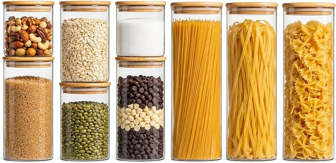 Airtight Glass Storage Containers with Lids Set, 9 Pack Pantry and Pasta Storage Containers 25/37... | Amazon (US)