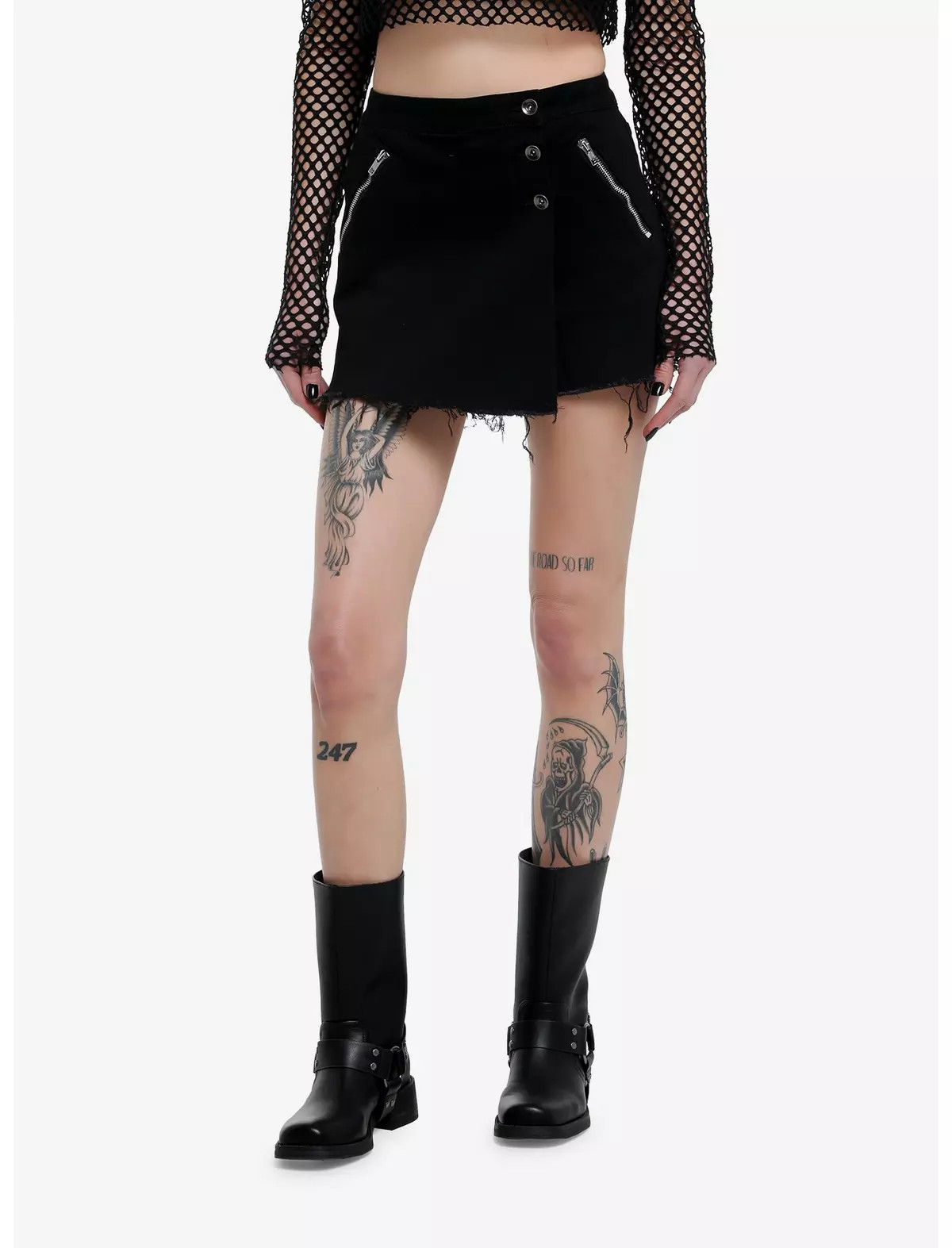 Black Zipper Frayed Denim Skort | Hot Topic
