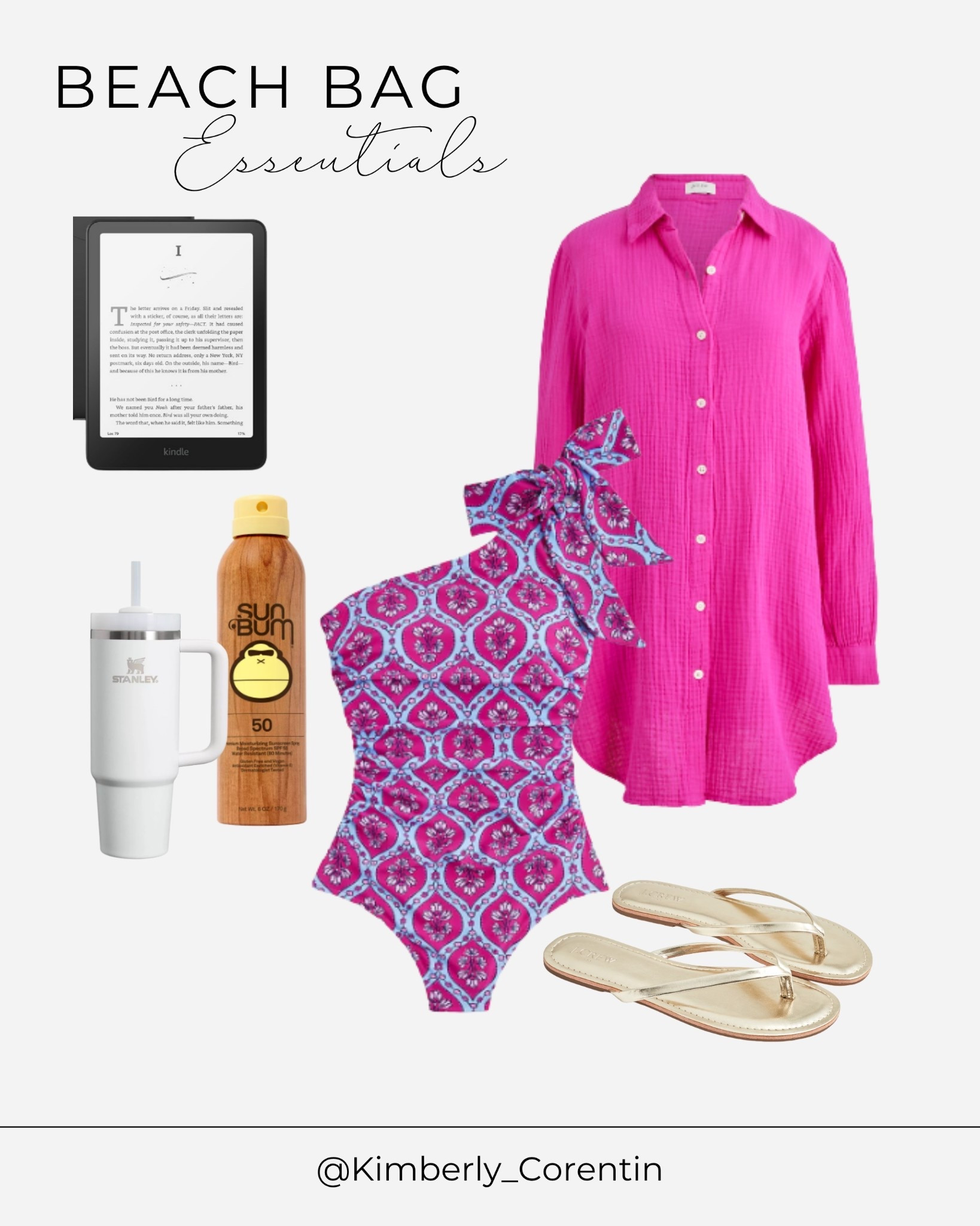 Beach bag essentials for 2026 ☀️ Everything I'm packing for pool days and beach trips this summer — SPF 50 sunscreen, cute one-piece swimsuit, pink coverup, Stanley tumbler, Kindle, and gold sandals. All the vacation must-haves in one place! 🏖️

#beachbagessentials #beachpacking #vacationpacking #summervacation #beachday #poolday #swimwear #onepieceswimsuit #swimcoverup #stanleytumbler #spf50 #amazonsunscreen #sunbum #jcrewsandals #kindlereads #beachreads #vacationoutfit #resortwear #summerstyle #travelmusthaves

#LTKSwim #LTKOver40 #LTKTravel

#LTKSwim #LTKTravel #LTKOver40