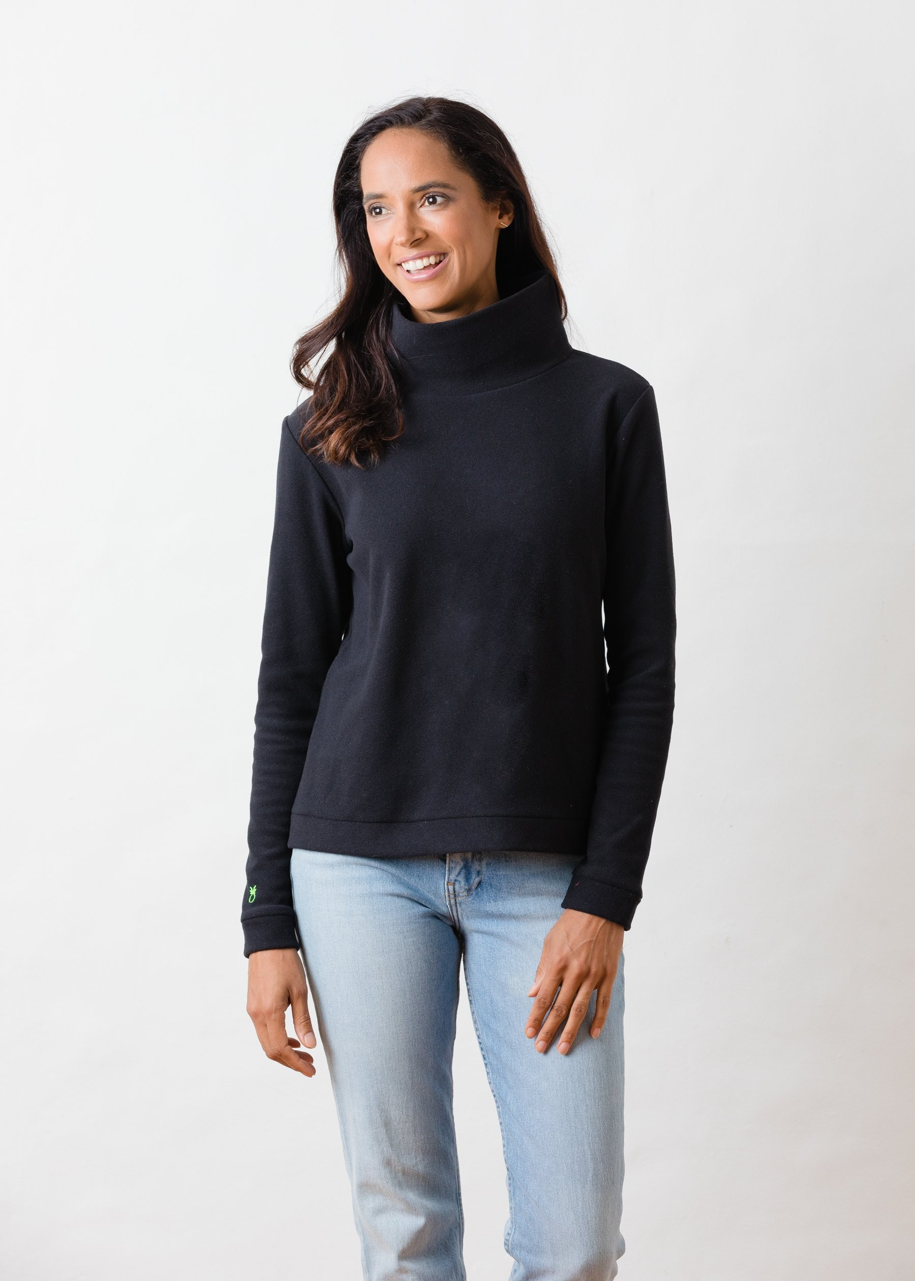 Park Slope Turtleneck in Terry Fleece (Black) | Dudley Stephens