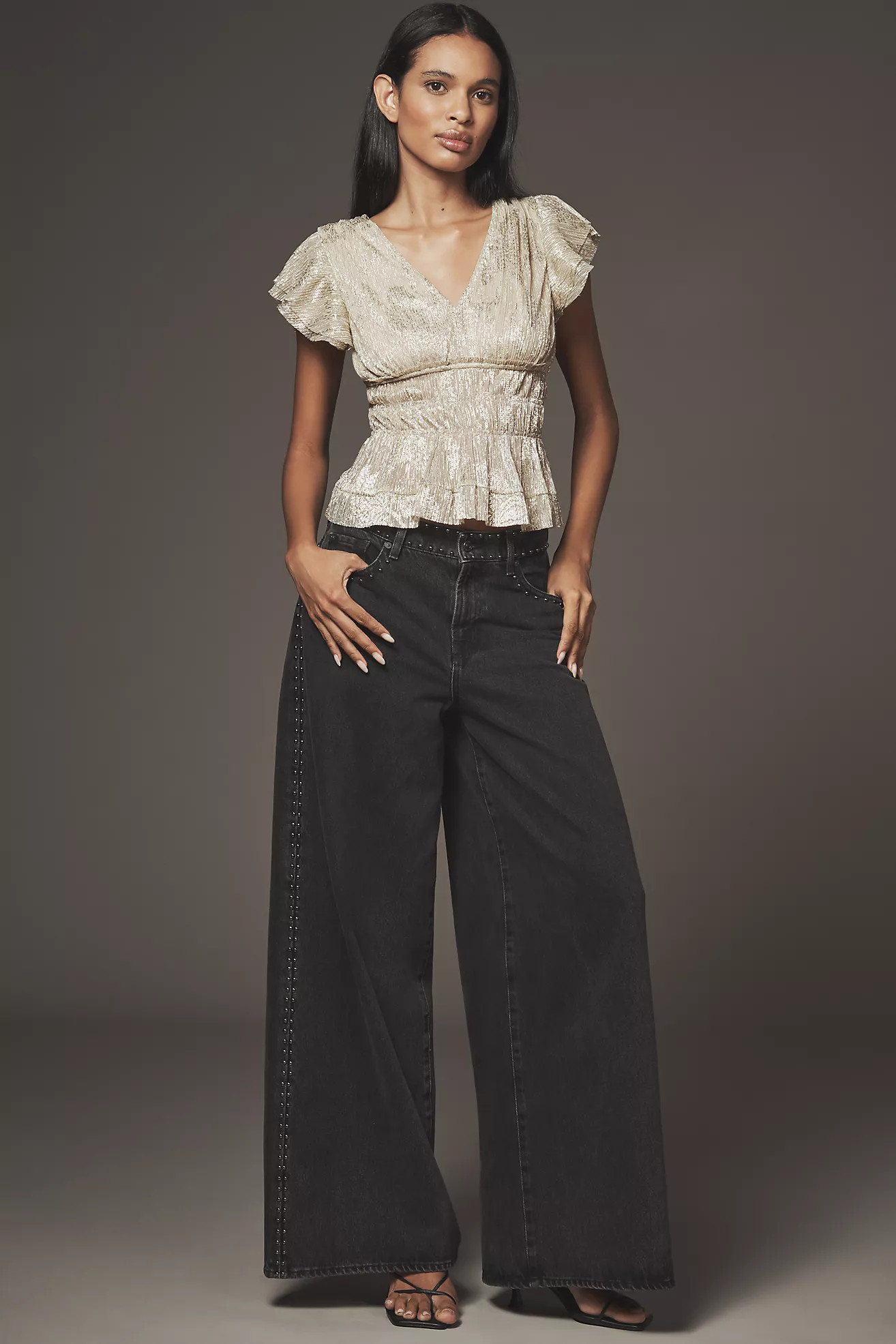 By Anthropologie Smocked Metallic Short-Sleeve Top | Anthropologie (US)