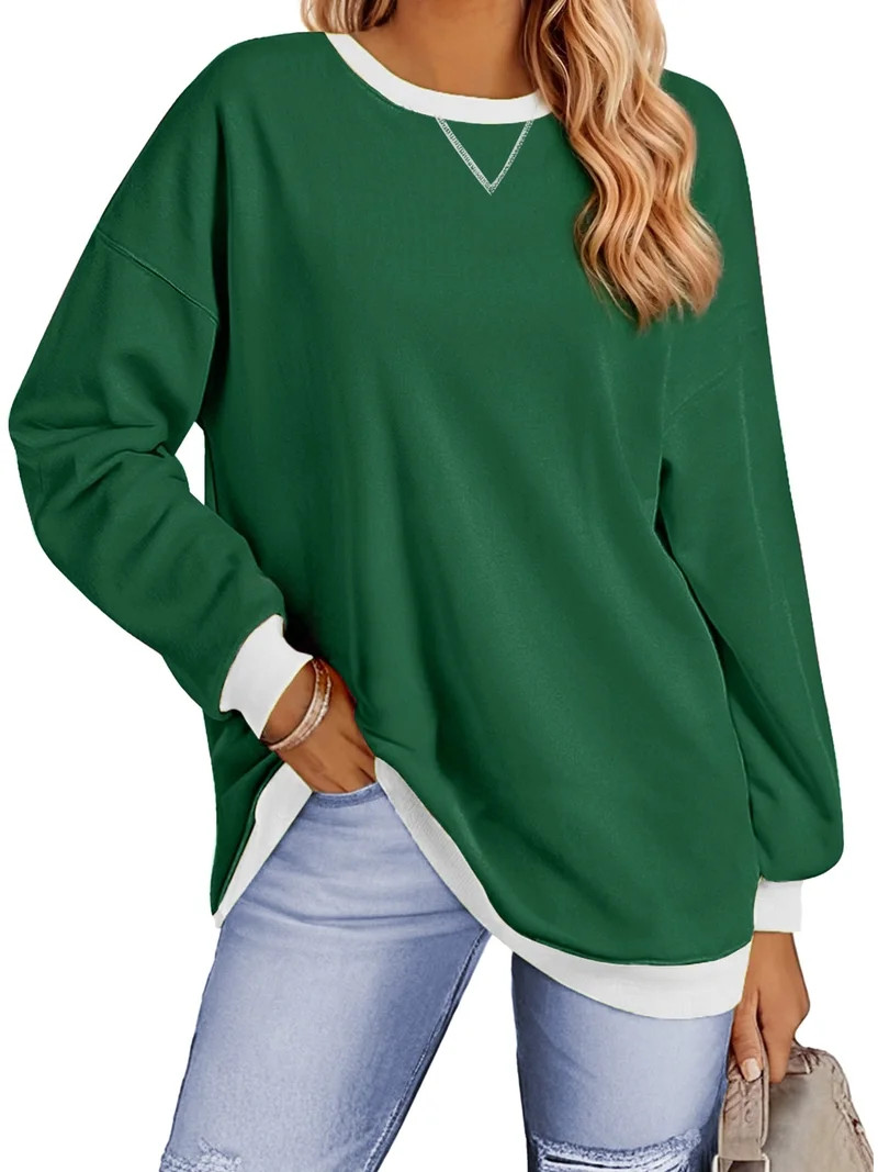 Fantaslook Color Block Sweatshirts for Women Crewneck Long Sleeve Oversized Pullover Tops Casual ... | Walmart (US)