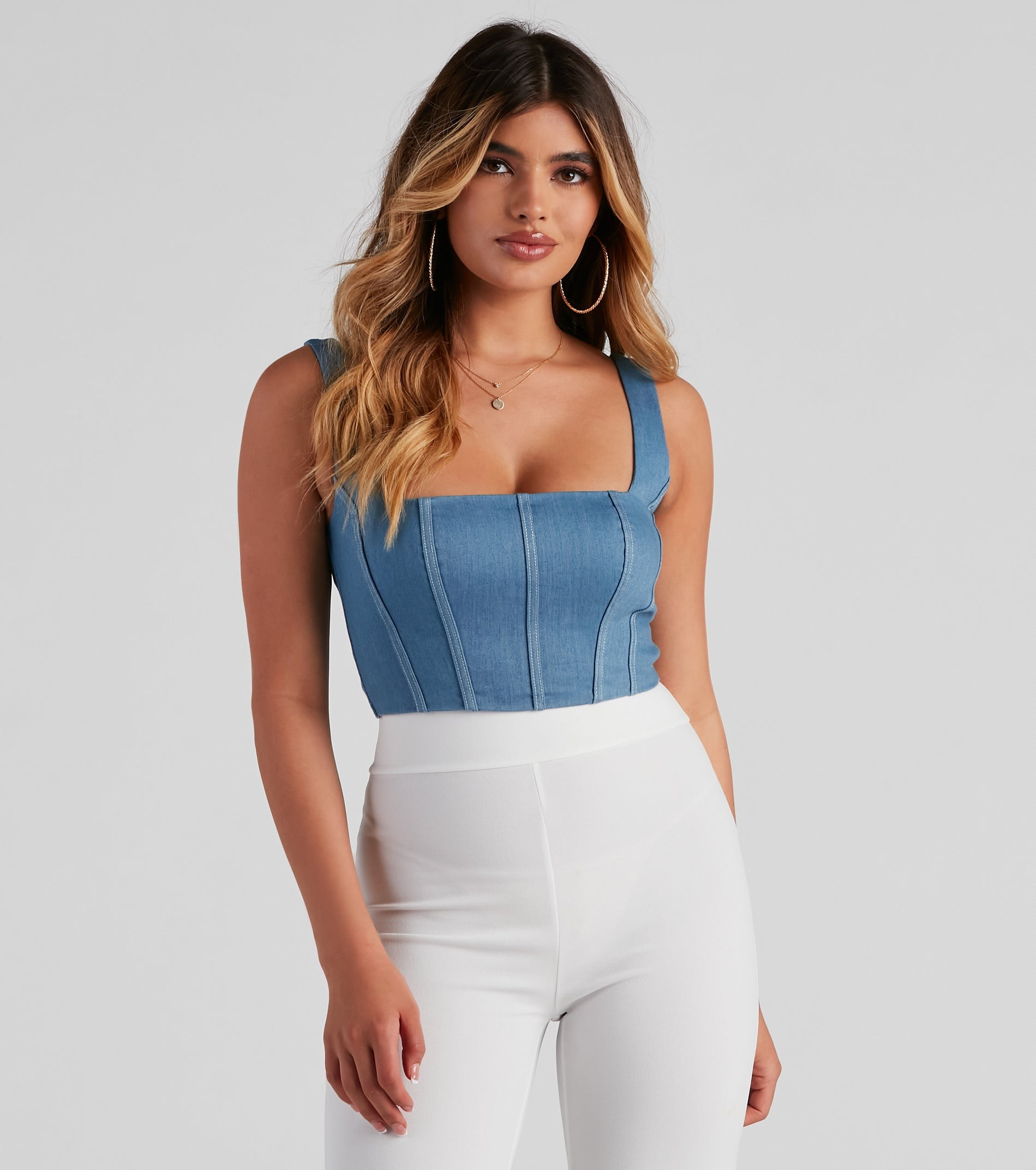 Timeless Square Neck Denim Corset | Windsor Stores