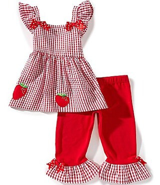 Rare Editions Baby Girls Sleeveless Strawberry-Embroidered Checked Seersucker Tunic Top Coordinating Knit Leggings Set - | Dillard's
