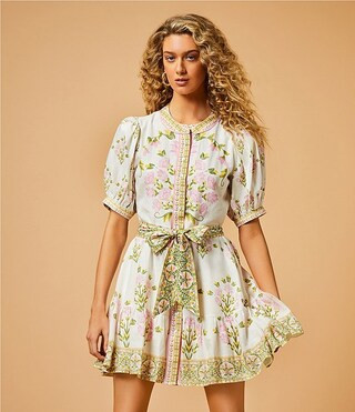 A Loves A Floral Printed Bubble Sleeve Button Front Mini Dress | Dillard's | Dillard's