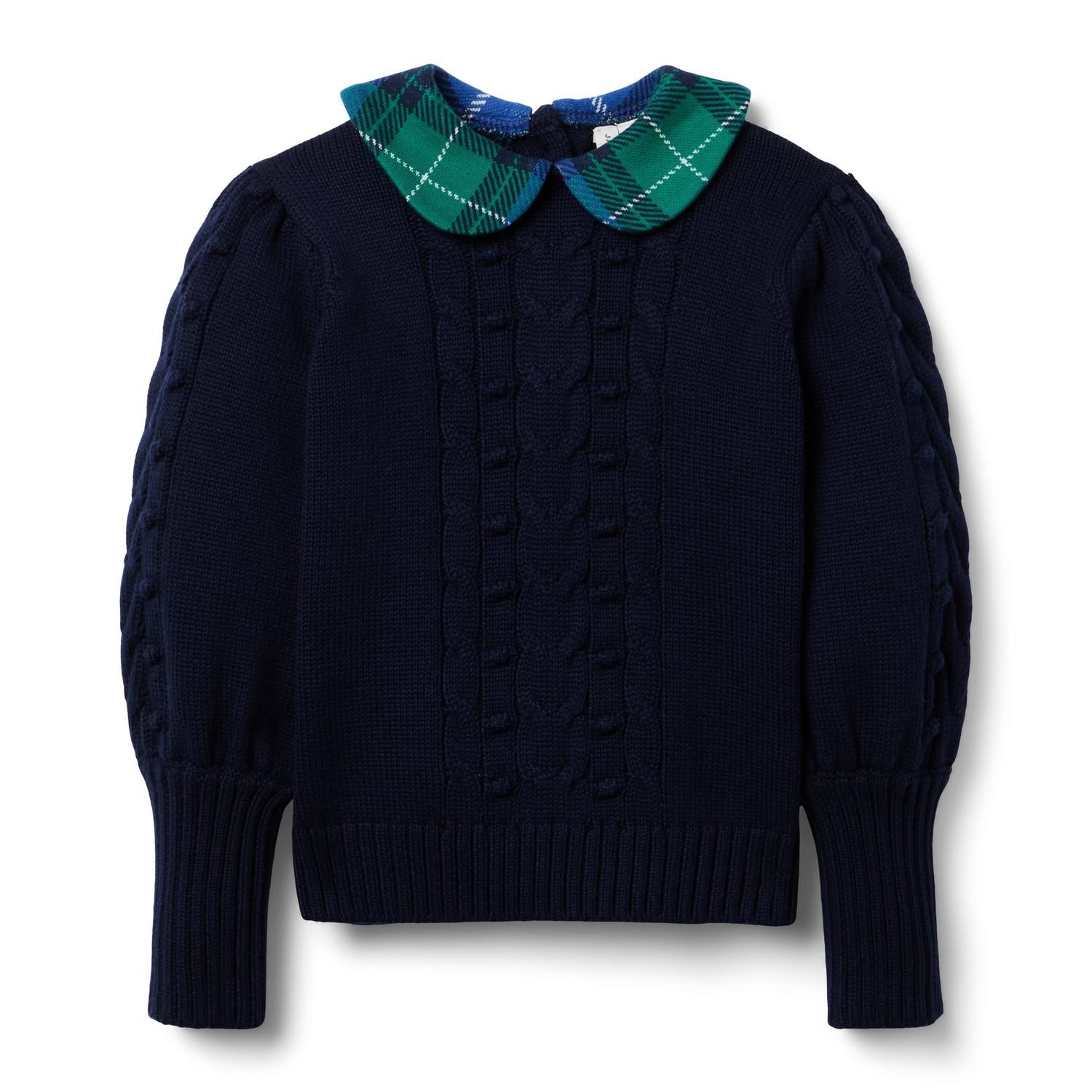 Cable Knit Tartan Collar Sweater | Janie and Jack
