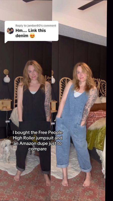 Free people high roller jumpsuit vs an Amazon dupe. Wearing a size small in both! 

#LTKstyletip #LTKfindsunder50 #LTKxPrime