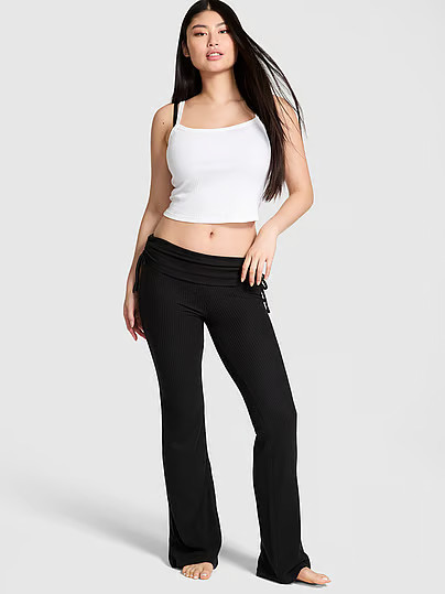 Waﬄe Knit Foldover Flare™ Pants, Black, Xsreg - Women's Pajama Bottoms - PINK | Victoria's Secret (US / CA )