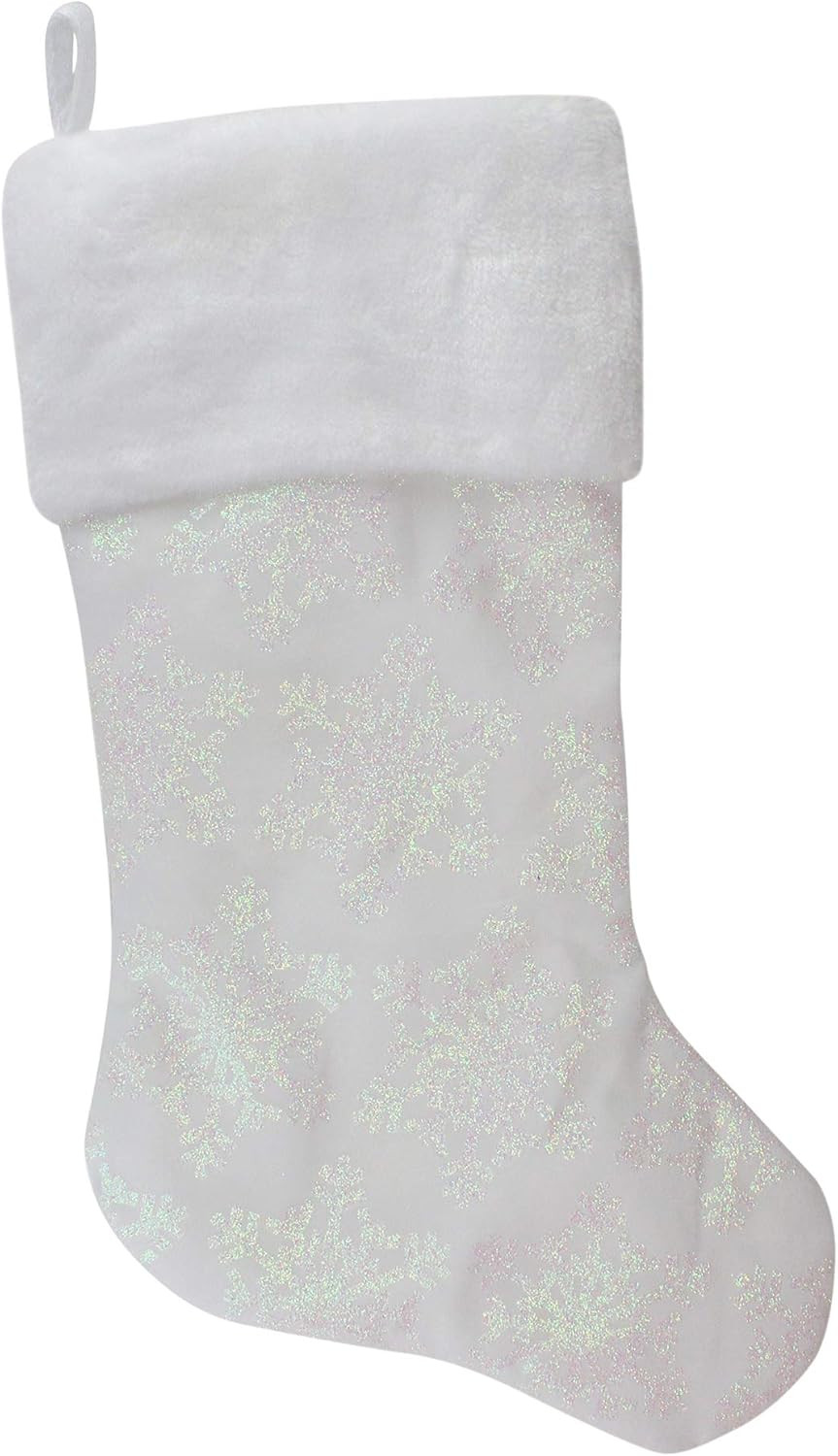 Northlight LED Lighted Iridescent Glittered Snowflake Christmas Stocking, 22", White | Amazon (US)