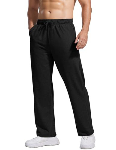 PINSPARK Men's Sweatpants with Pockets Lightweight Sweat Pants for Men Straight Leg Jogger Sweatpants Big Tall Black Sweatpants Men | Amazon (US)