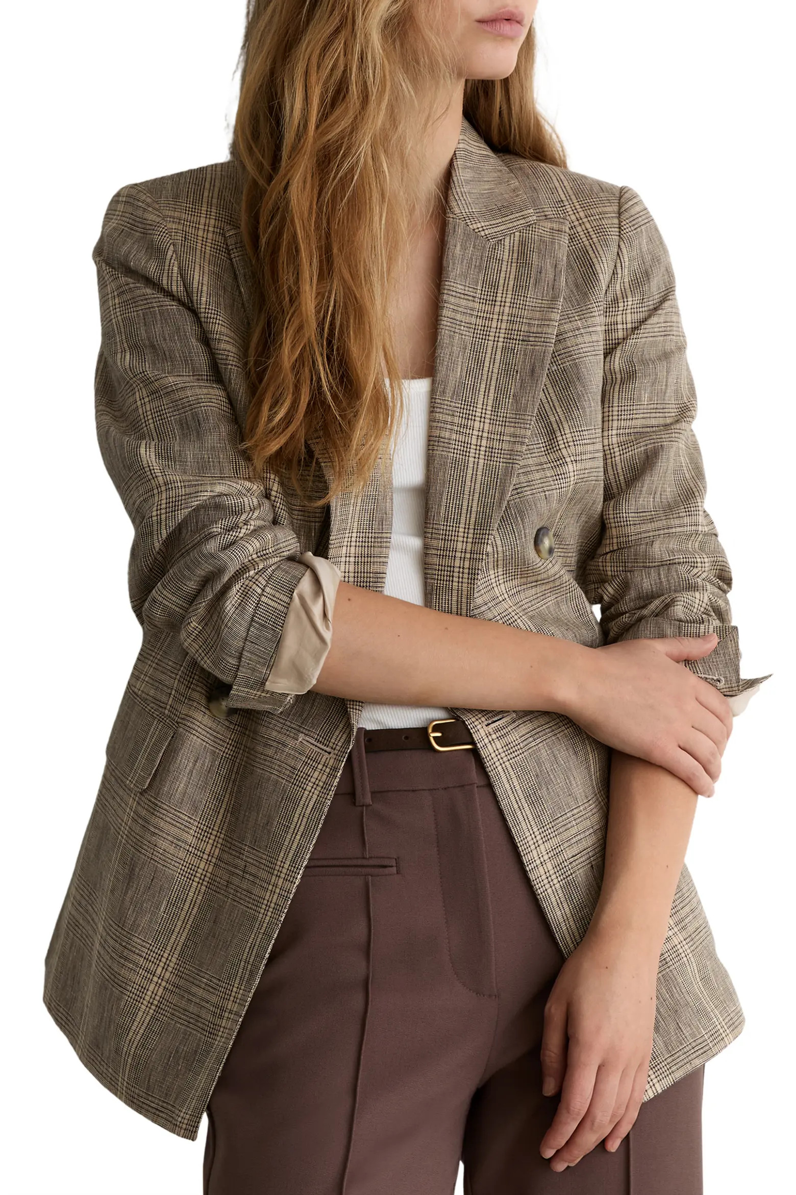 Reiss Sybil Check Double Breasted Linen Blazer (Women) | Nordstrom | Nordstrom