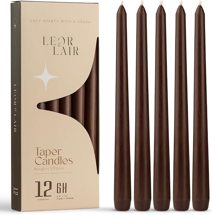 Leor & Lair Brown Taper Candles - 12 Pack 10" Brown Candlesticks - Unscented Long Burning Candle ... | Amazon (US)