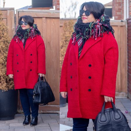 Time to pull out your red. Pairing this red coat with a black plaid scarf. 

#LTKcurves #LTKstyletip #LTKHoliday