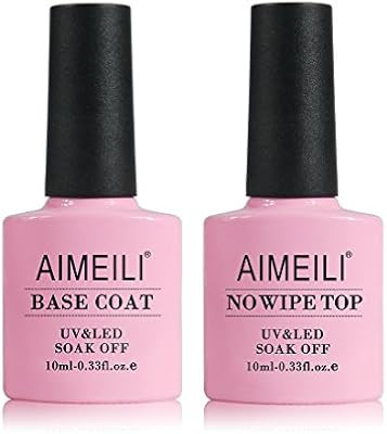 AIMEILI Gel Nail Polish No Wipe Top and Base Coat Set Soak Off UV LED Gel Nail Lacquer - 2 x 10ml | Amazon (US)