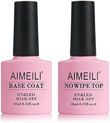 AIMEILI Gel Nail Polish No Wipe Top and Base Coat Set Soak Off UV LED Gel Nail Lacquer - 2 x 10ml | Amazon (US)