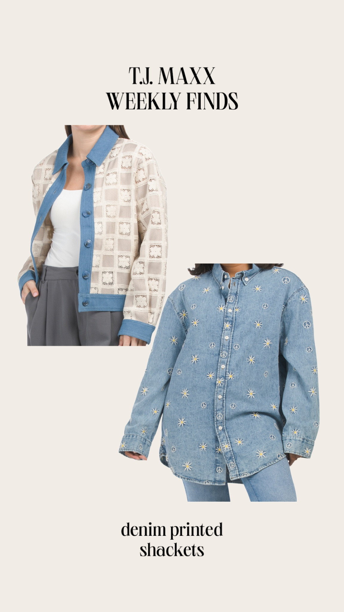 Vintage look denim/ printed detail shackets 