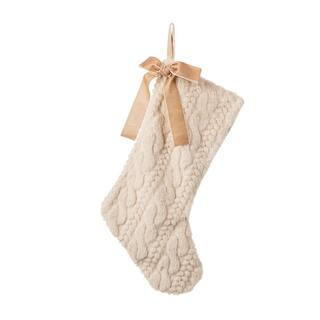21 in. Milk Coffee Brown Twisted Faux Marten Fur Christmas Stocking with Bow | The Home Depot
