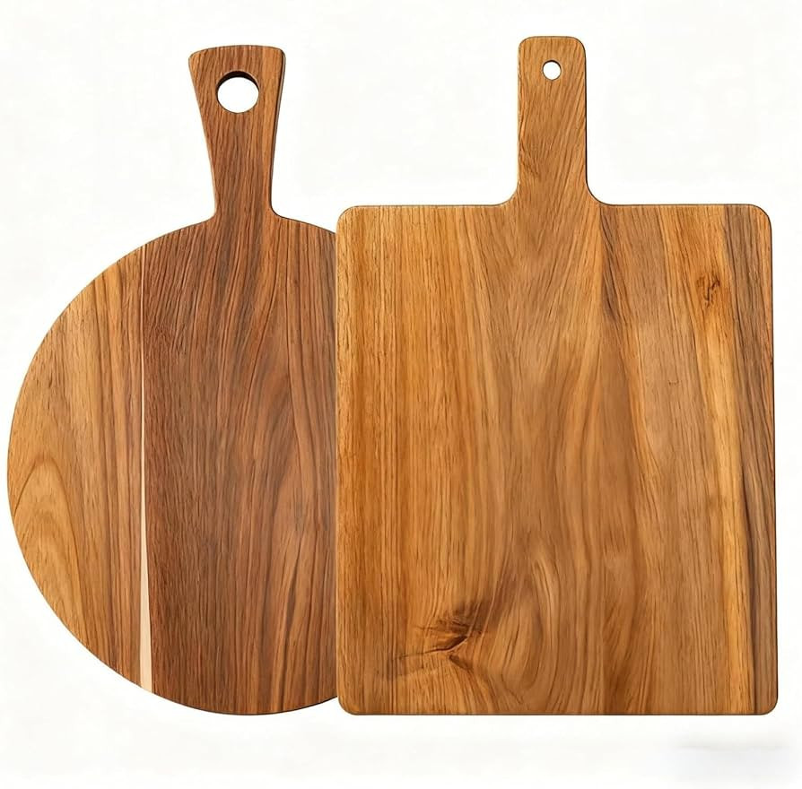 Acacia Wood Cutting Boards Set of 2, Round & Rectangular Wooden Cutting Board with Handle, Charcu... | Amazon (US)