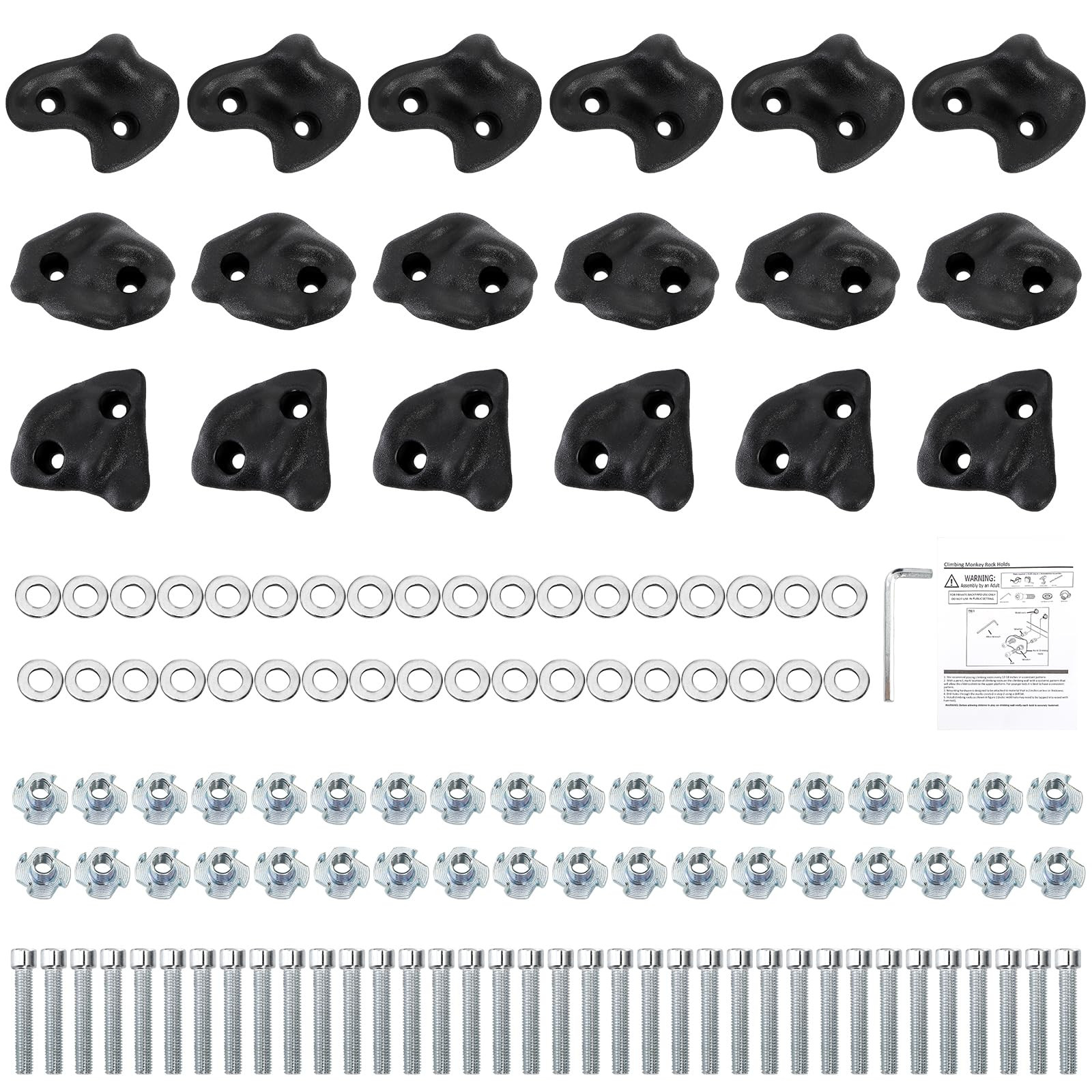 ZENFUN 18 Pc Rock Climbing Holds, Indoor & Outdoor Rocks Wall Climbing Kit, Black Rock Climb Hold... | Amazon (US)