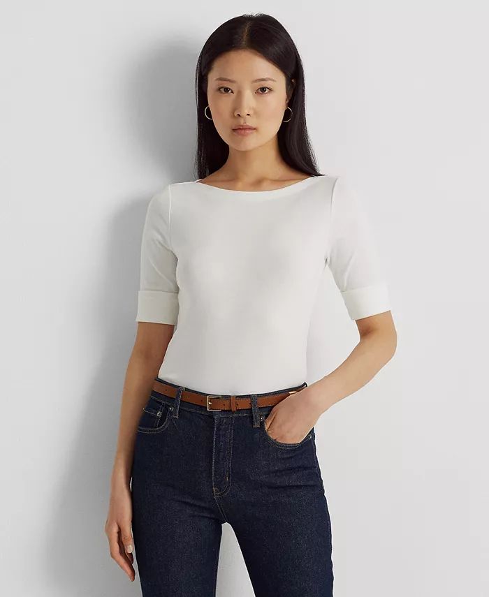 Lauren Ralph Lauren Stretch Boatneck Top, Regular & Petite - Macy's | Macy's