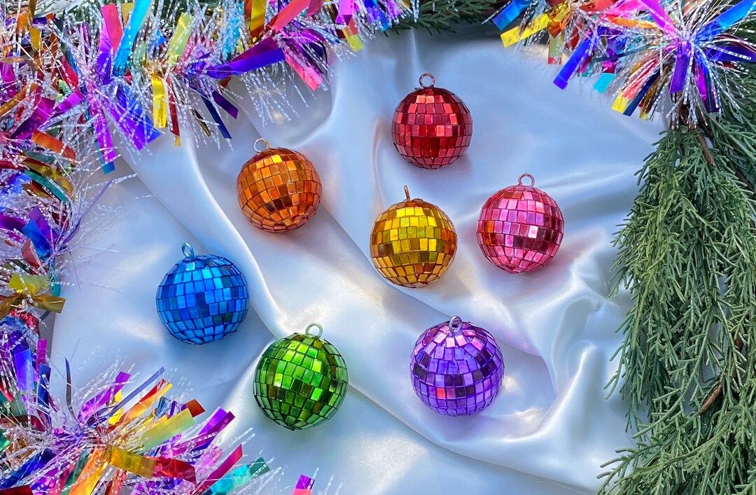 Single or Set of 7 Disco Ball Christmas Ornaments Rainbow of - Etsy | Etsy (US)