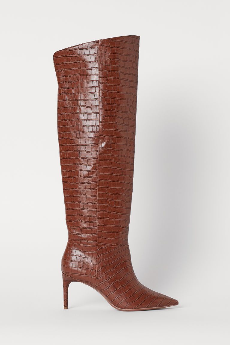 Knee-high Boots - Brown/crocodile-patterned - Ladies | H&M US | H&M (US + CA)