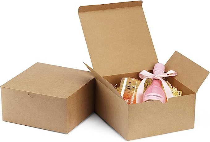 BagDream 25PCS Brown Gift Boxes 8x8x4 Bridesmaids Proposal Boxes, Kraft Paper Gift Boxes with Lid... | Amazon (US)