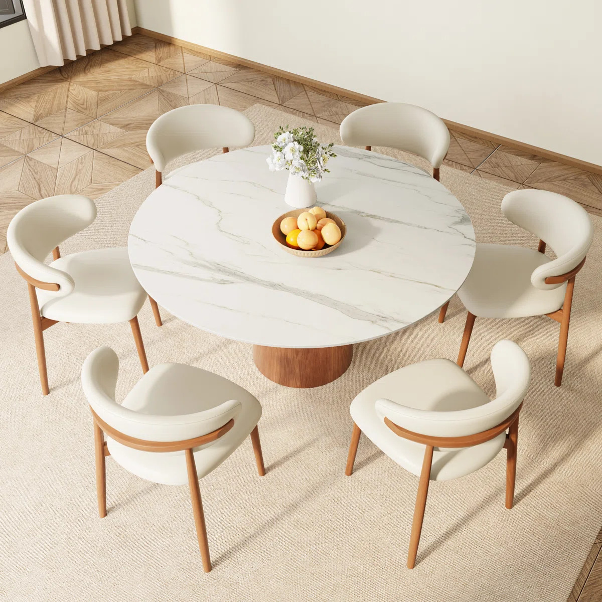 7 - Piece Kitchen Dining Table Set Farmhouse Round Pedestal (1 Table 6 Chairs) | Wayfair North America