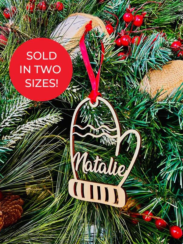 Custom Name Wood Mitten Ornament- 1 line | Sunny & Southern