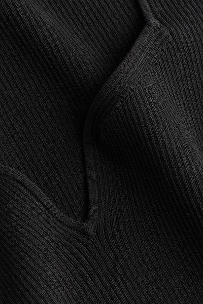 Rib-knit Sweetheart-neckline Top - Sweetheart Neckline - Long sleeve - Black - Ladies | H&M US | H&M (US + CA)
