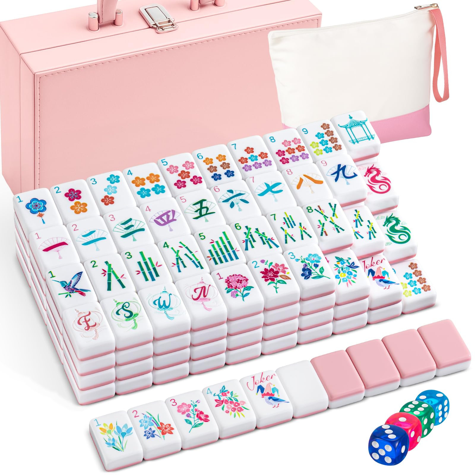 Soulchen 1.2 Inch Acrylic Pink American Mahjong Set 168 Blossom Numbered Tiles, Tiles Bag and Por... | Amazon (US)