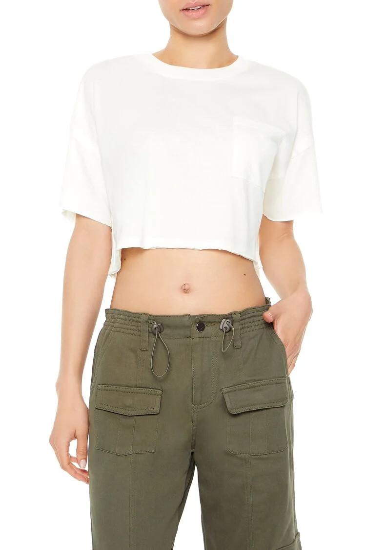 Women's Cropped Pocket T-Shirt in White Medium | Forever 21