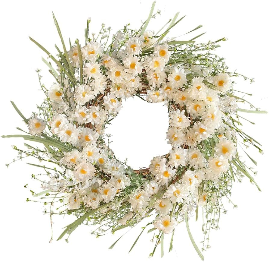 Qingbei Rina Spring Wreaths for Front Door, 24 Inch White Wreaths, Daisy Wreaths for Decorating, ... | Amazon (US)