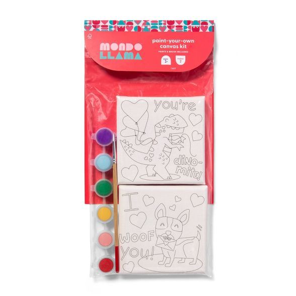 2pk 4"x4" Paint-Your-Own Valentine's Day Dino and Dog Canvas Kit - Mondo Llama™ | Target
